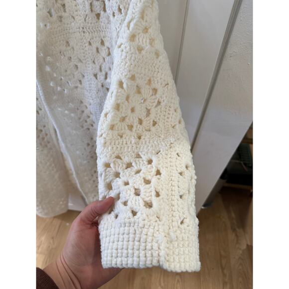 Vintage Handmade White Crochet Long Sweater Duster - Picture 3 of 4